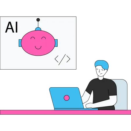 Boy coding robotic technology  Illustration