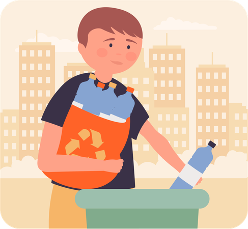 Boy collecting bottle for recycling  Illustration
