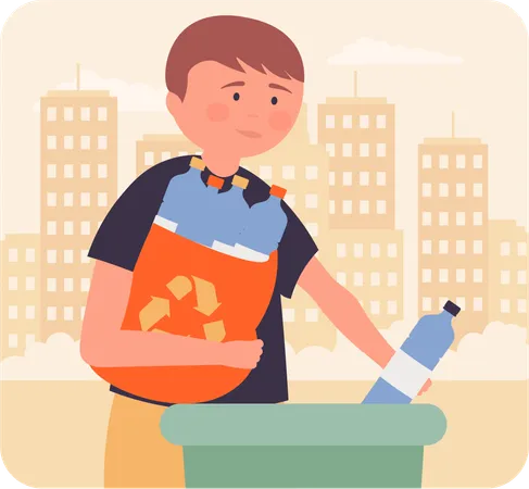 Boy collecting bottle for recycling  Illustration