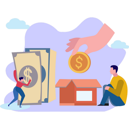 Boy Collecting Donations In Box  Illustration