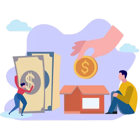 Boy Collecting Donations In Box  Illustration