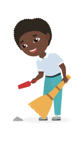 Boy collecting dust using broomstick  Illustration