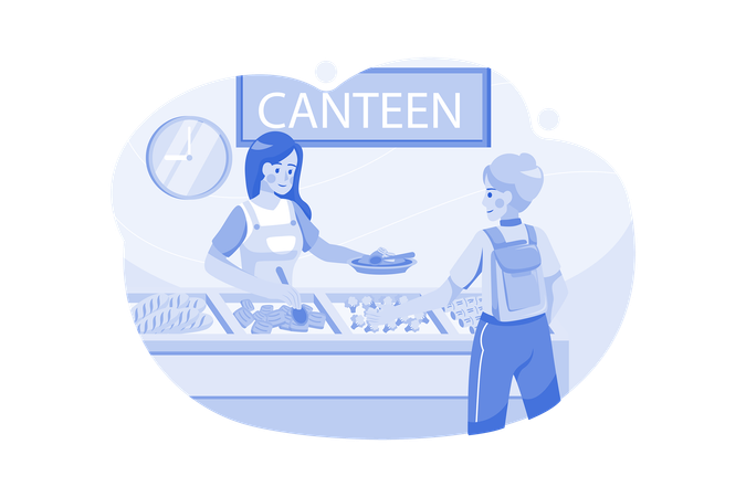 Boy Collecting Food From School Food Canteen  Illustration