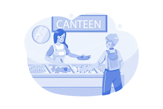 Boy Collecting Food From School Food Canteen  Illustration