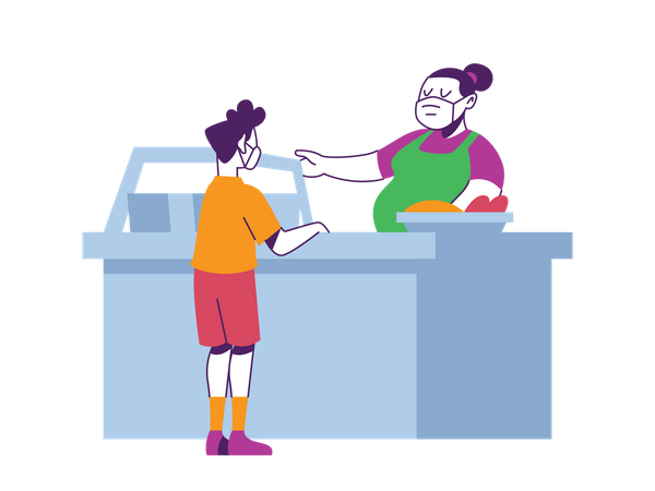 Boy collecting food from school food canteen Illustration
