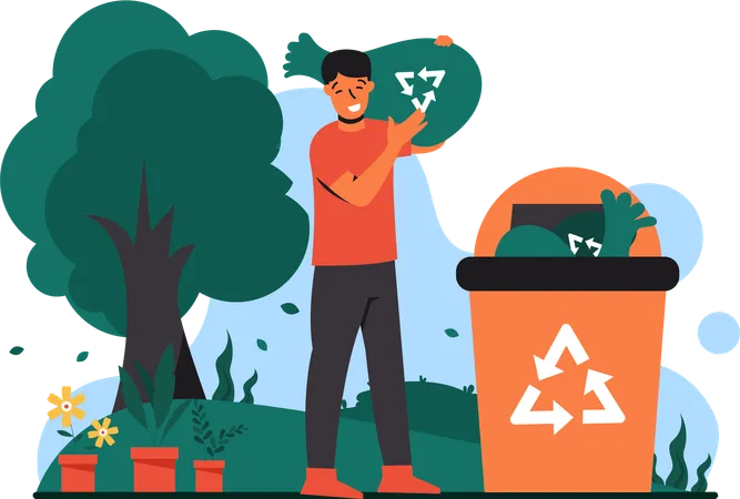 Transform Your Message With An Illustration Of A Young Man Is Throwing A Rubbish For An Impactful Clean Environment Campaign Ideal For Banners Websites Or Promotional Materials This Artwork Visually Conveys The Importance Of Environmental Awareness In A Modern Dynamic Style That Encourages Eco Friendly Practices Illustration