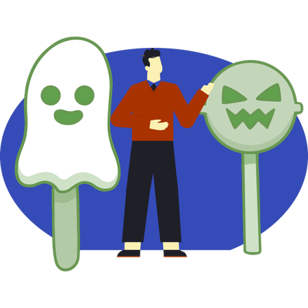 Boy collecting ghost candies  Illustration