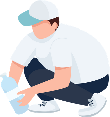 Boy collecting plastic bottle on beach  Illustration