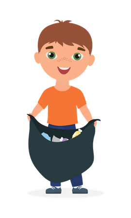 Boy collecting waste  イラスト