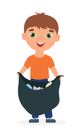 Boy collecting waste  イラスト