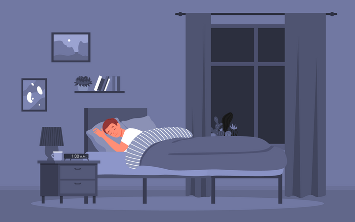 Boy comfortably on bed  Illustration