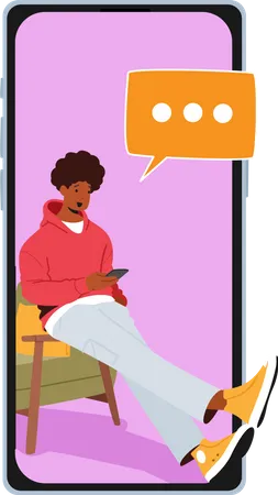 Boy communicate on mobile phone Illustration