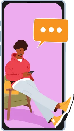 Boy communicate on mobile phone  Illustration