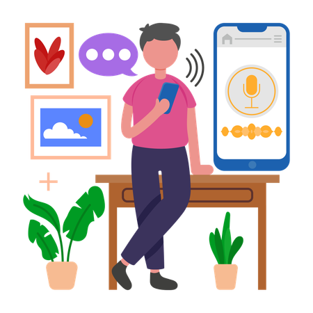 Boy Communicate Quickly with Voice Messages  Illustration