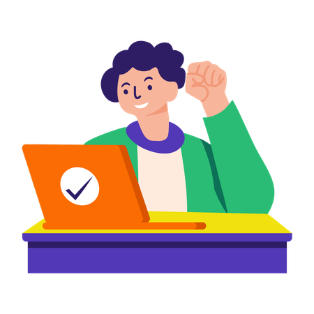 Boy completing business project  Illustration