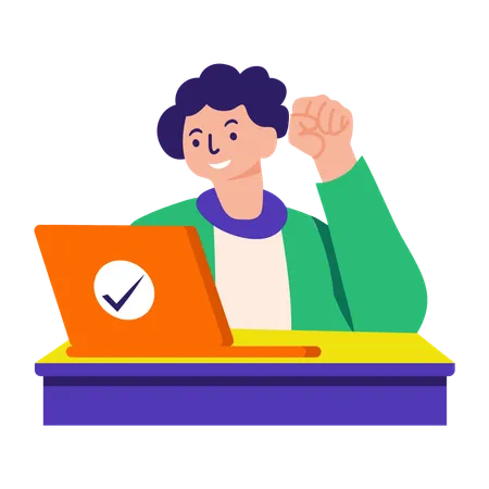 Boy completing business project  Illustration