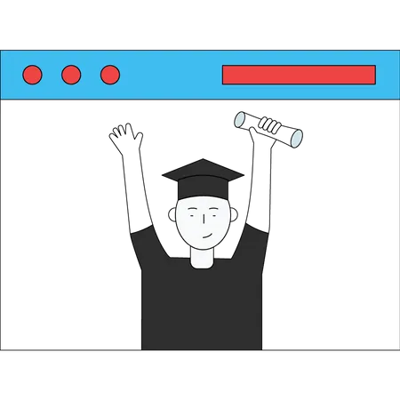 Boy completing degree online Illustration