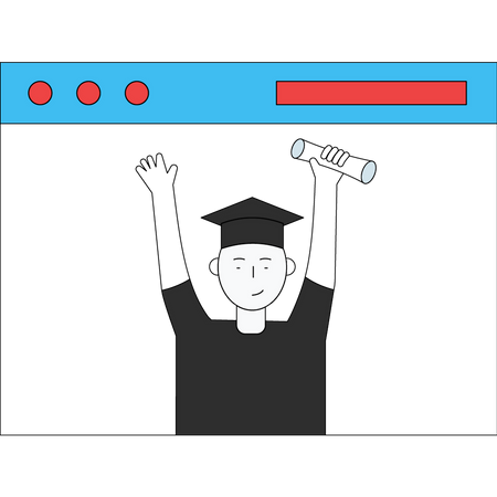 Boy completing degree online  イラスト
