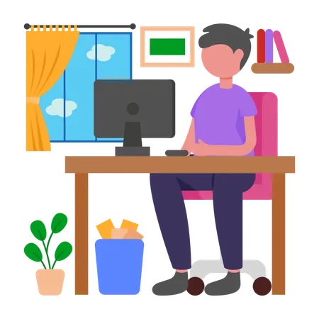 Boy completing Tasks Using Your Computer  Illustration
