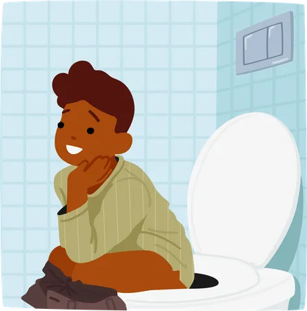 Boy Confidently Using The Toilet Character Sitting On Pan Showcasing Independence And Proper Hygiene Practices Demonstrates Growth And Self Sufficiency In Daily Routines Cartoon Vector Illustration Illustration