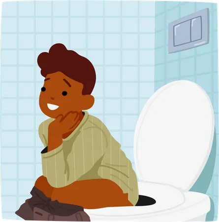 Boy Confidently Using The Toilet  Illustration