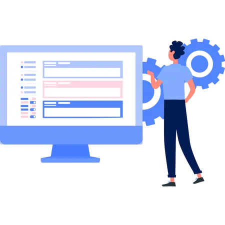 Menino configurando arquivo CMS  Ilustração