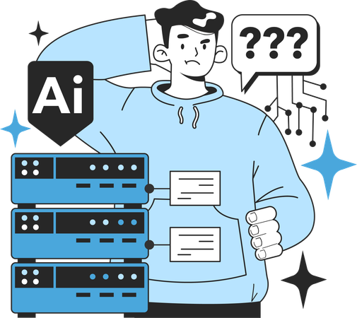 Boy confused for ai server  Illustration