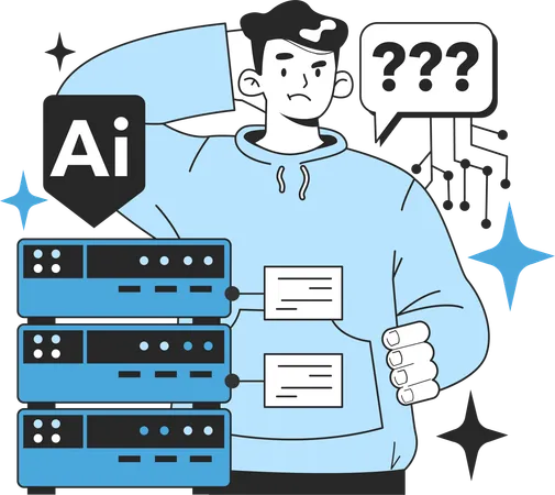 Boy confused for ai server  Illustration