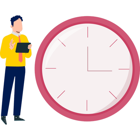 Boy connecting clock with his tab  Illustration