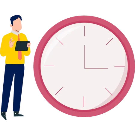 Boy connecting clock with his tab  Illustration