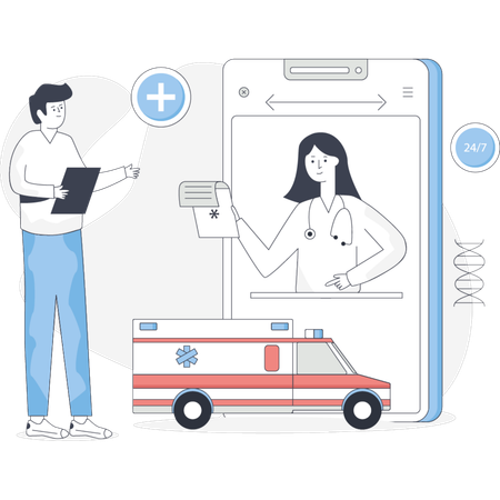 Boy  consulting doctor online  Illustration