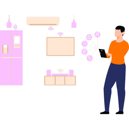 Boy controlling house through smart system  Illustration