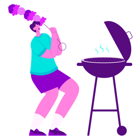 Boy cooking BBQ Grill  Illustration