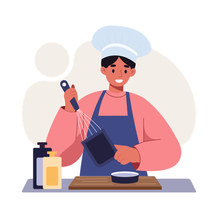 Boy cooking food in kitchen  Illustration