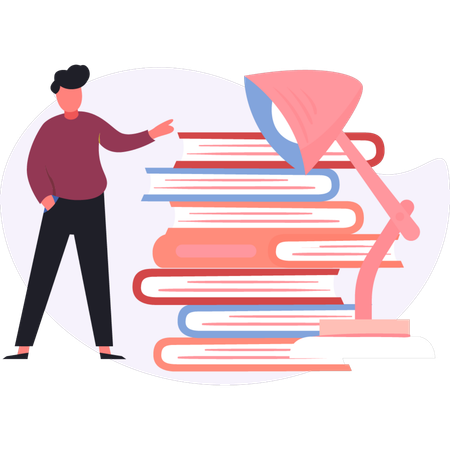 Boy  counting books  Illustration