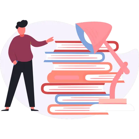 Boy  counting books  Illustration