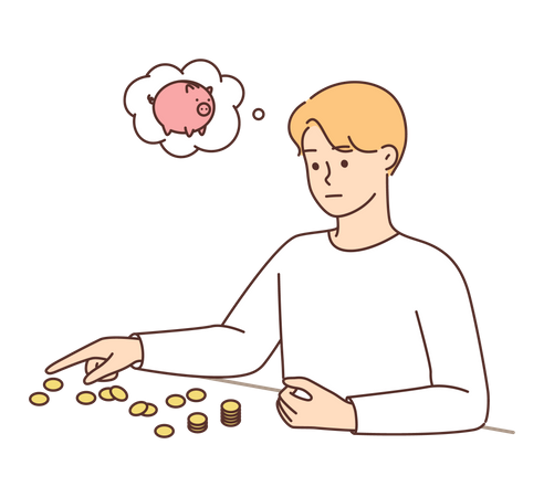 Boy counting savings Illustration
