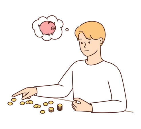 Boy counting savings Illustration