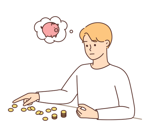 Boy counting savings  Illustration