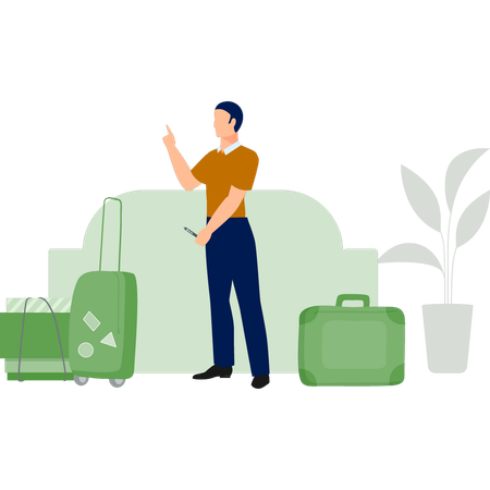 Boy counts passengers luggage  Illustration