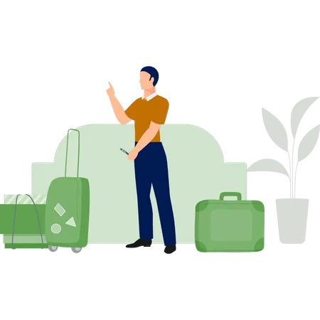 Boy counts passengers luggage  Illustration