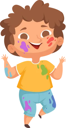 Boy covered in paint  Illustration