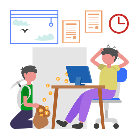 Boy Coverting Cryptocurrency Mining Operation  Illustration
