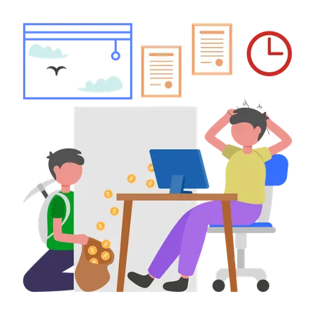 Boy Coverting Cryptocurrency Mining Operation  Illustration