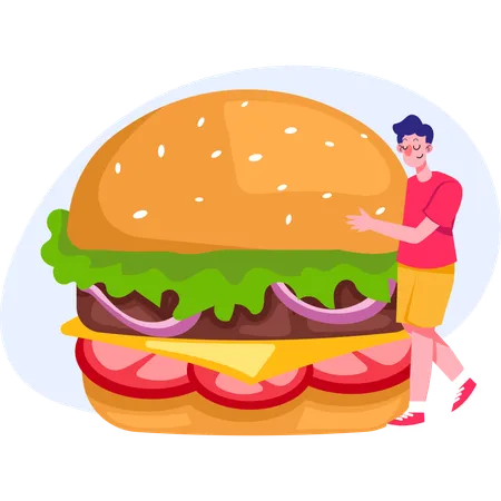 Boy craving for burger  Illustration