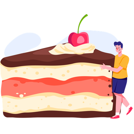 Boy craving for cake desert  イラスト