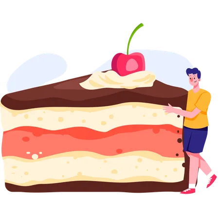 Boy craving for cake desert  Illustration