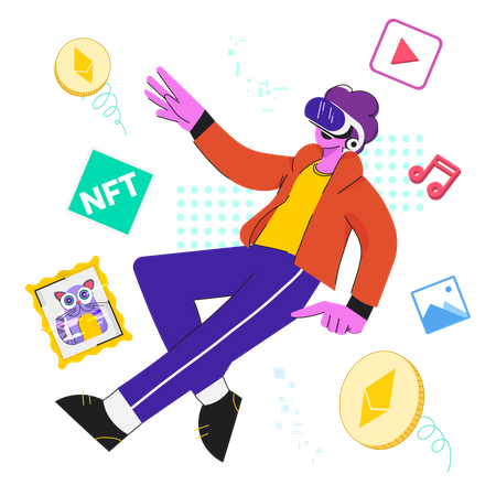 Boy create NFT using VR tech  Illustration