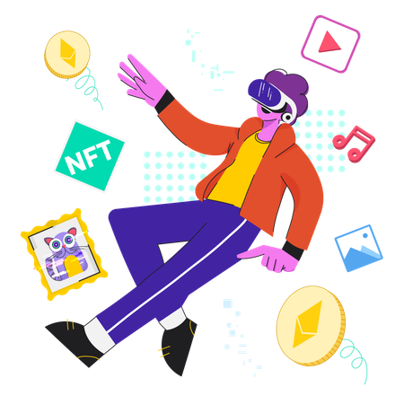 Boy create NFT using VR tech  Illustration