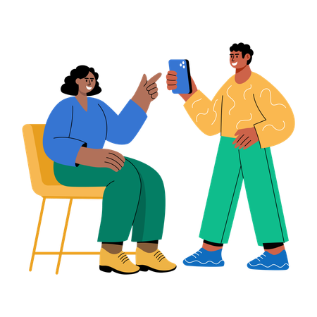 Boy creating advertising video  Illustration